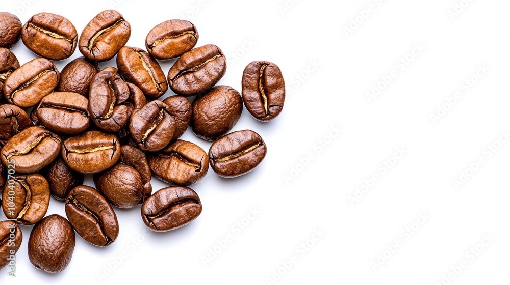 A photostock images of brown coffee beans in a pile, isolated on white background, High Quality A photostock images of brown coffee beans in a pile, isolated on white background, High Quality