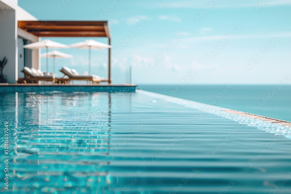 Fototapeta premium Luxury Infinity Pool Overlooking Ocean for Beach Resort Promotion Design