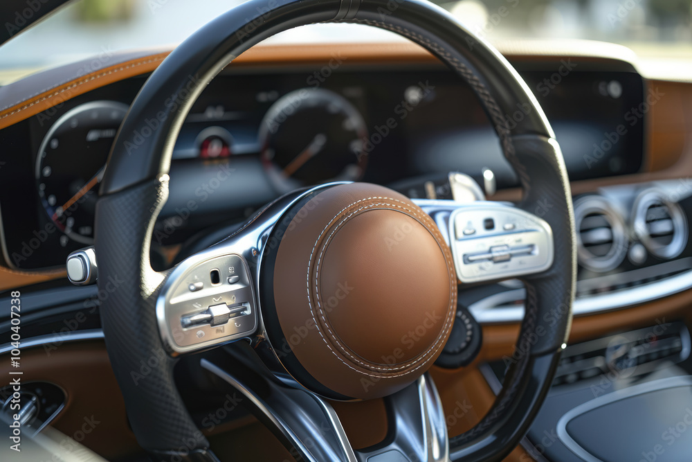 Luxury Car Interior with Leather, Chrome Accents, and Digital Speedometer for Premium Design Luxury Car Interior with Leather, Chrome Accents, and Digital Speedometer for Premium Design