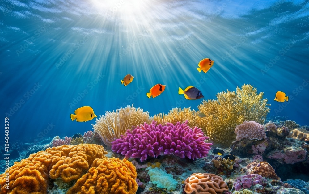 Fototapeta premium Vibrant Underwater World: Colorful Fish and Coral Reef