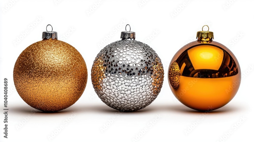 A photostock images of gold and silver holiday ornaments, isolated on white background, High Quality A photostock images of gold and silver holiday ornaments, isolated on white background, High Quality