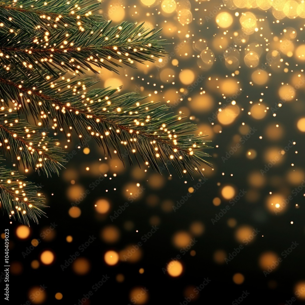 Festive Christmas Tree Branches with Garland & Falling Snow Festive Christmas Tree Branches with Garland & Falling Snow