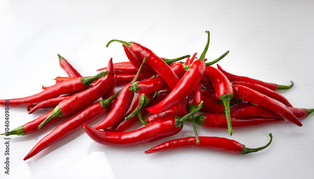 Red chili peppers scattered around background concept isolated white Red chili peppers scattered around background concept isolated white