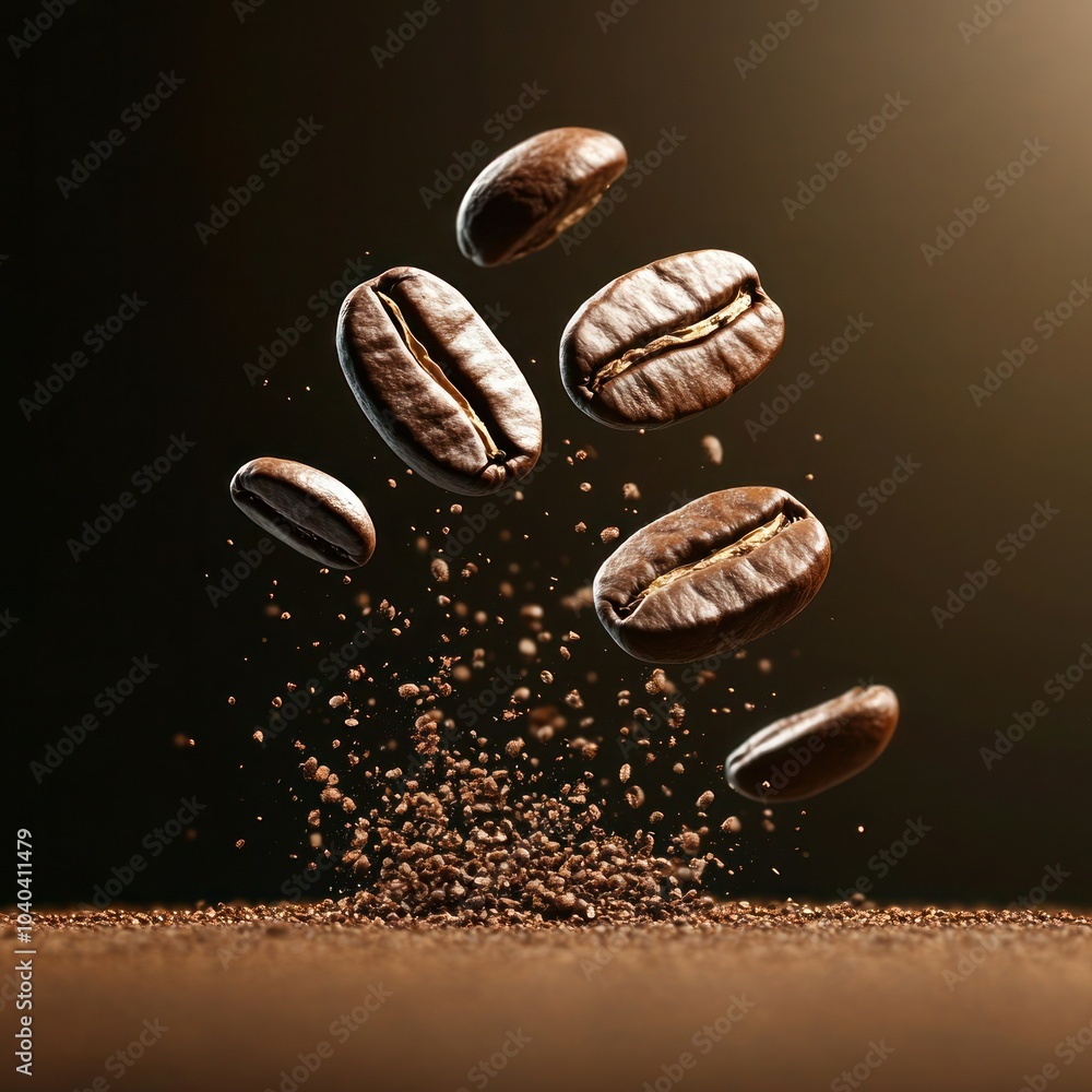 Falling Realistic Coffee Beans Isolated on Background: Perfect for Cafe Advertising and Menu Design. Vector Illustration of Flying Defocusing Coffee Grains. Falling Realistic Coffee Beans Isolated on Background: Perfect for Cafe Advertising and Menu Design. Vector Illustration of Flying Defocusing Coffee Grains.