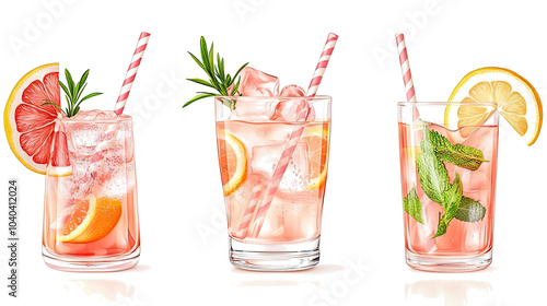 Refreshing Peachy Pink Lemonade Cocktails Served in Clear Glasses Generative AI