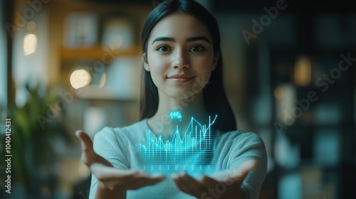 Wallpaper Mural Businesswoman Holding Digital Hologram of Growth Torontodigital.ca