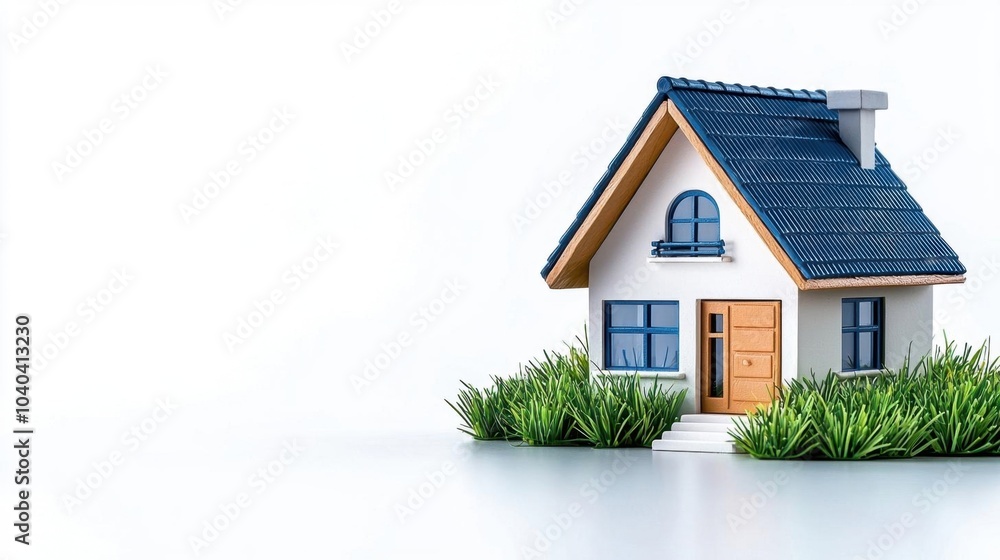 A photostock images of a miniature house model on a clean white background, isolated on white background, High Quality A photostock images of a miniature house model on a clean white background, isolated on white background, High Quality