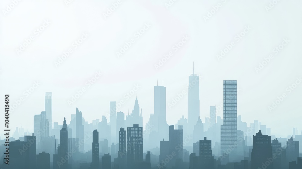 Fototapeta premium Abstract cityscape with tall buildings and misty atmosphere