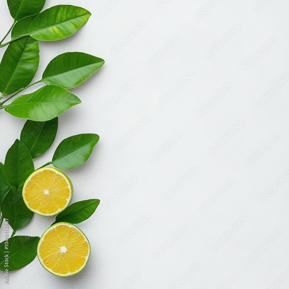 Green Citrus Leaves - Fresh and Vibrant on a White Background Green Citrus Leaves - Fresh and Vibrant on a White Background