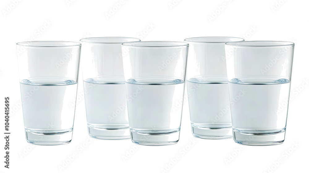 Five Clear Glasses of Water on a Transparent Background Generative AI Five Clear Glasses of Water on a Transparent Background Generative AI