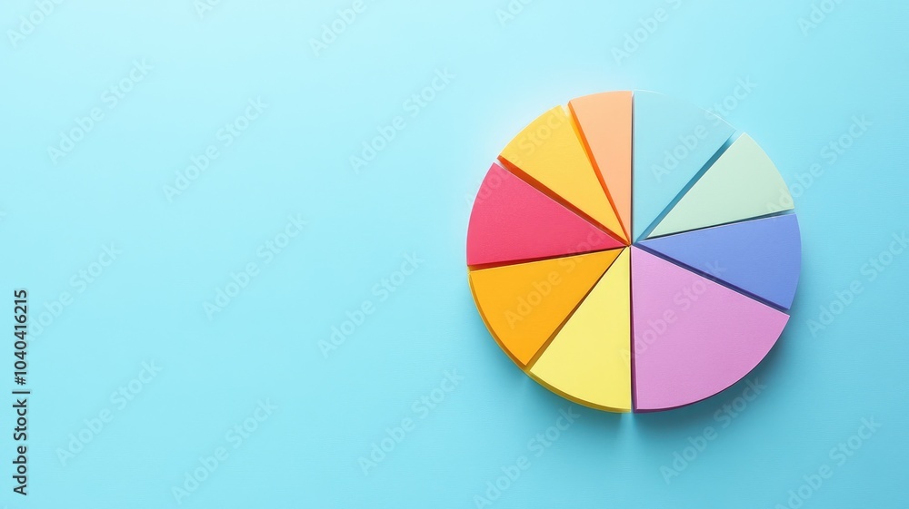 Obraz premium Colorful pie chart segments arranged on light blue background