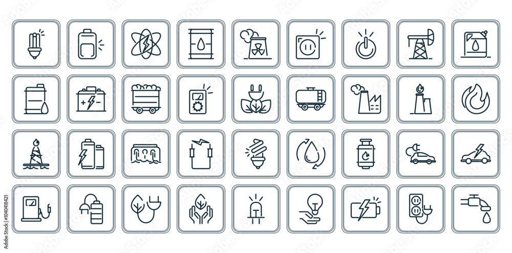 Set of clean energy line vector icons Set of clean energy line vector icons