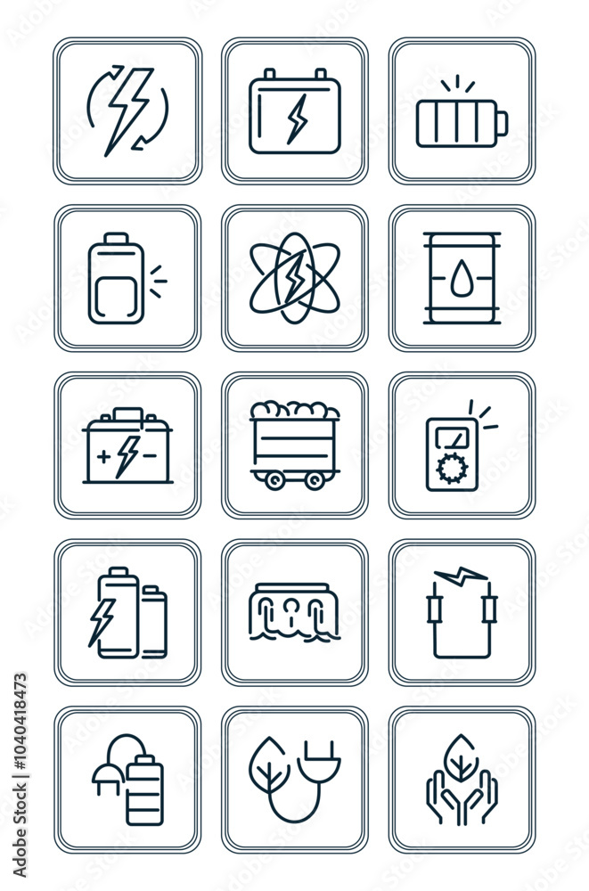 Set of clean energy line vector icons Set of clean energy line vector icons