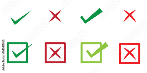 Check marks cross and right symbol on a white background, checkmark icon set, check mark tick sign and cross sign, flat symbol of test questions.