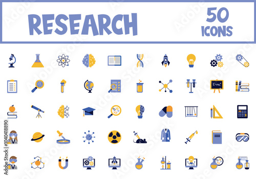 Vector image of research icon set white background