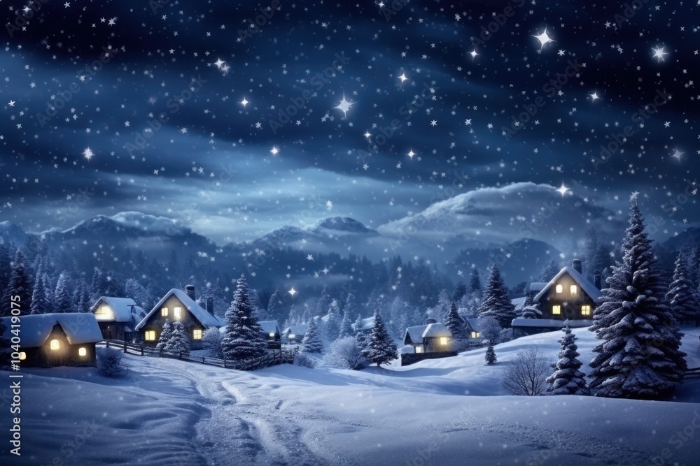 A beautiful Merry Christmas scene landscape night snow. A beautiful Merry Christmas scene landscape night snow.