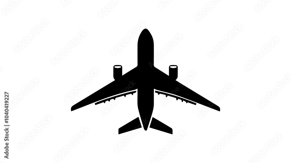 Black and white flat illustration of an airplane. Black and white flat illustration of an airplane.
