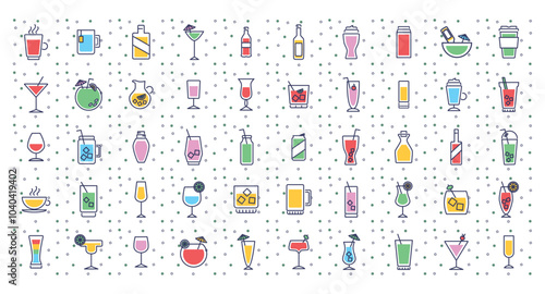 Vector image of liquor glasses icon set white background