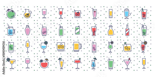 Vector image of liquor glasses icon set white background