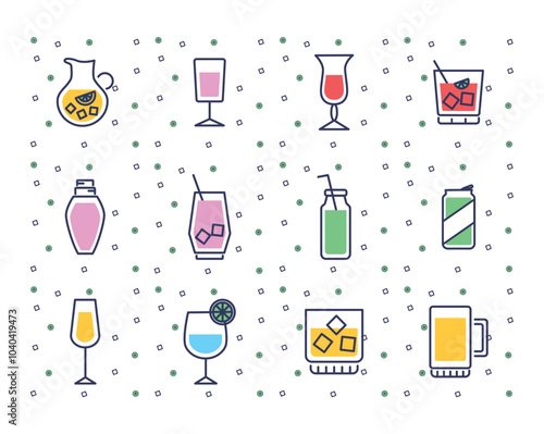 Vector image of liquor glasses icon set white background