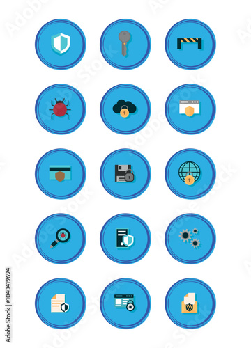 Set of blue biosecurity vector icons with white background