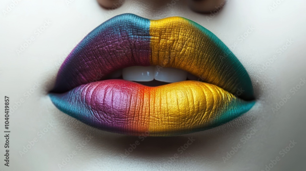 Lips showcase a vibrant gradient, radiating creativity and expression Lips showcase a vibrant gradient, radiating creativity and expression
