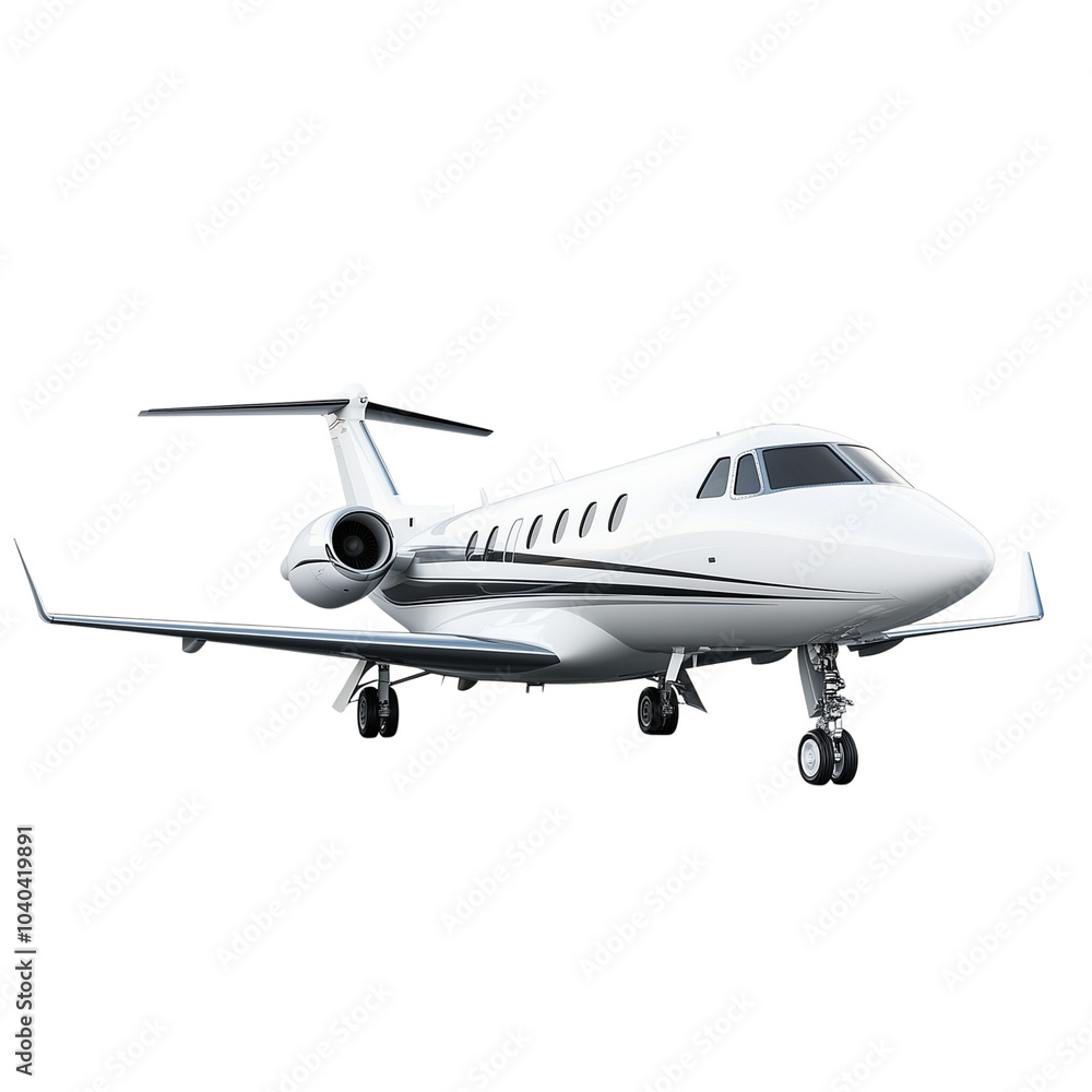 A sleek private jet with a streamlined design isolated on transparent background (3)