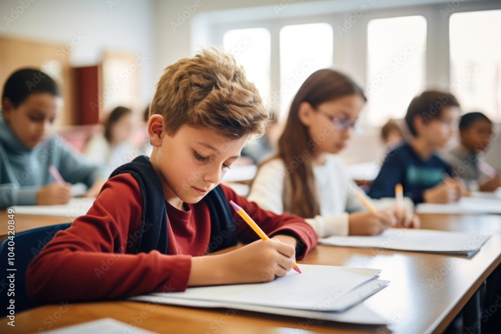 School classroom student writing. School classroom student writing.