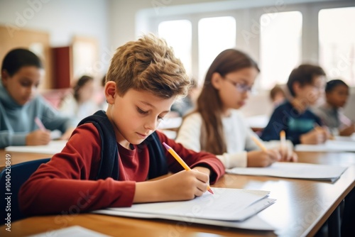 School classroom student writing.
