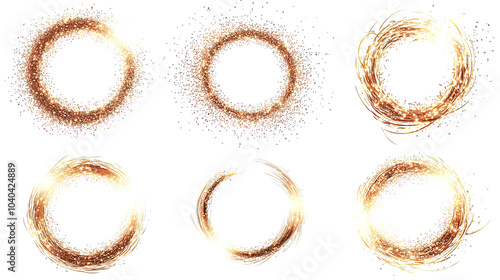 Golden Sparkling Circles With Swirls on Transparent Background Generative AI