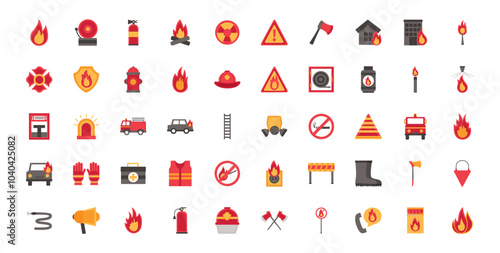 Set of vector firefighter icons on white background