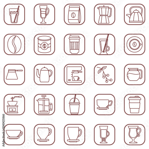 Vector image of coffee icon set in lines with white background