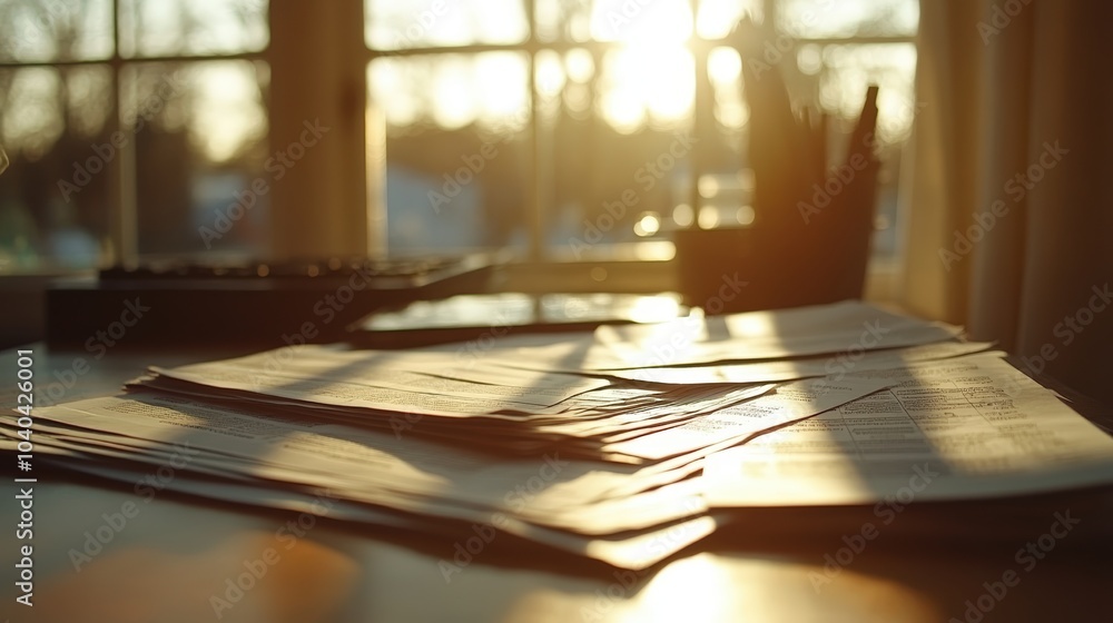 Financial Documents on a Desk with Natural Light Financial Documents on a Desk with Natural Light