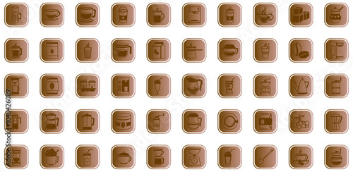 Vector image of brown colored coffee icon set with white background