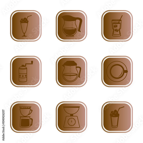 Vector image of brown colored coffee icon set with white background