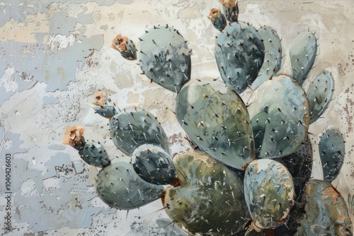 Oil painting of a close up on pale cactus backgrounds plant art. photo