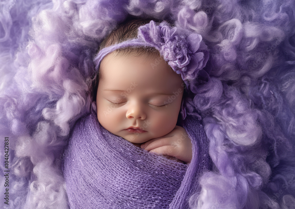 Babie in a lilac, purple wool blanket - World Prematurity Day concep Babie in a lilac, purple wool blanket - World Prematurity Day concep