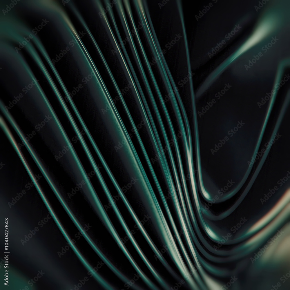 Modern smooth waves of stripes of shiny dark metallic fabric with shimmering light in an elegant pattern and with depth of field. Dynamic abstract background. 3d rendering digital illustration Modern smooth waves of stripes of shiny dark metallic fabric with shimmering light in an elegant pattern and with depth of field. Dynamic abstract background. 3d rendering digital illustration