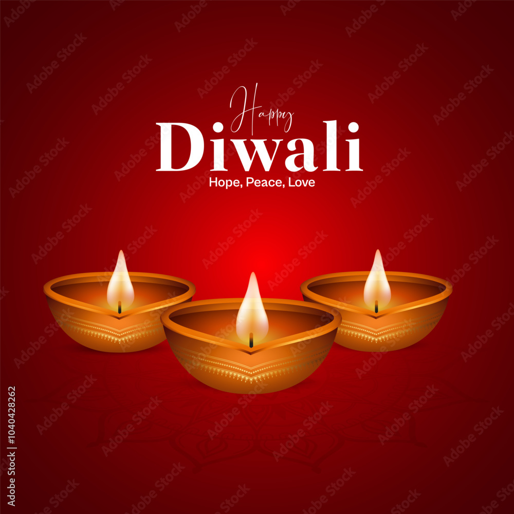 Happy Diwali Festival of Light Greeting Card with Diya Lamp, Happy Diwali Social Media Post