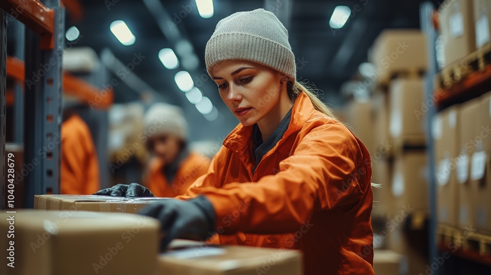 Warehouse Worker Sorting Packages with Care Warehouse Worker Sorting Packages with Care