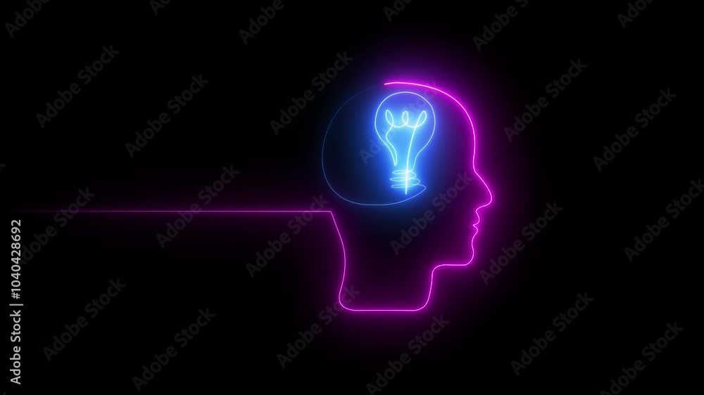 Human head have light bulb in middle that can fill in many icon inside for your concept. Intelligence and idea concept. Human head have light bulb in middle that can fill in many icon inside for your concept. Intelligence and idea concept.