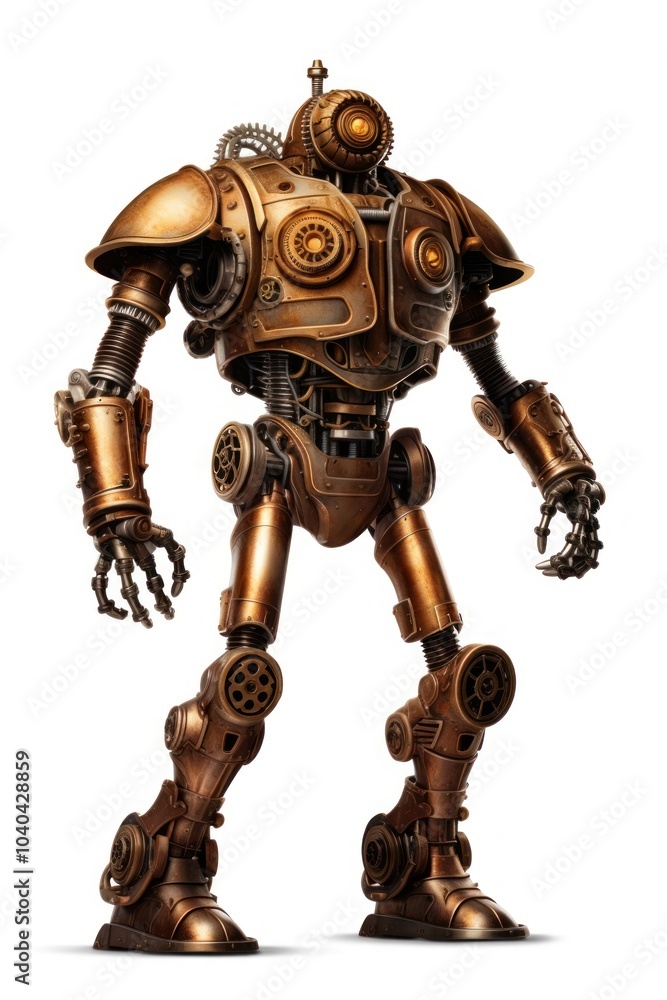 Steampunk robot white background protection security. Steampunk robot white background protection security.
