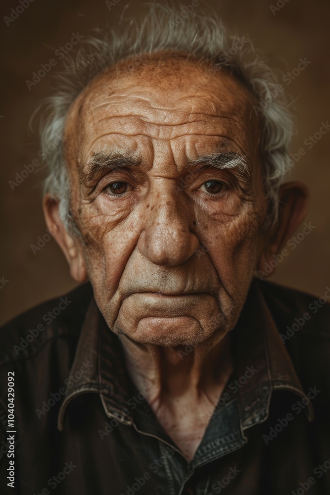 Reflective Wisdom: Close-Up Portrait of an Elderly Man on Brown Monochrome Background Reflective Wisdom: Close-Up Portrait of an Elderly Man on Brown Monochrome Background