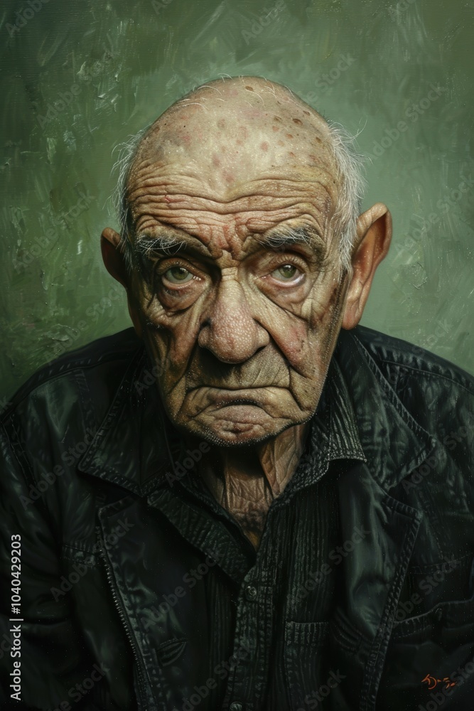 Thoughtful Elderly Man Against Muted Green Background for Portrait or Editorial Use Thoughtful Elderly Man Against Muted Green Background for Portrait or Editorial Use