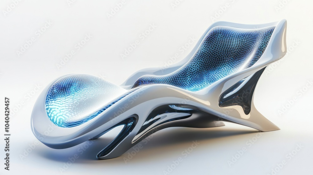 Futuristic White Lounger with Blue Patterned Seat Futuristic White Lounger with Blue Patterned Seat