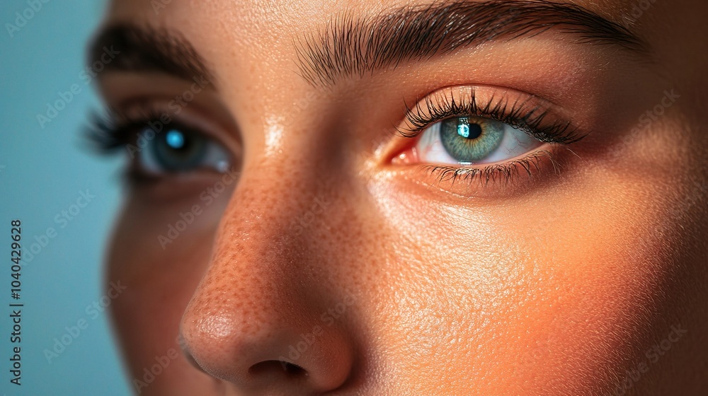 Fototapeta premium Close-Up of Woman's Face Showing Skin Texture and Detail