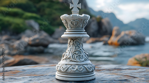 Majestic King Chess Piece Rendered in Dungeons and Dragons Inspired Fantasy Style photo