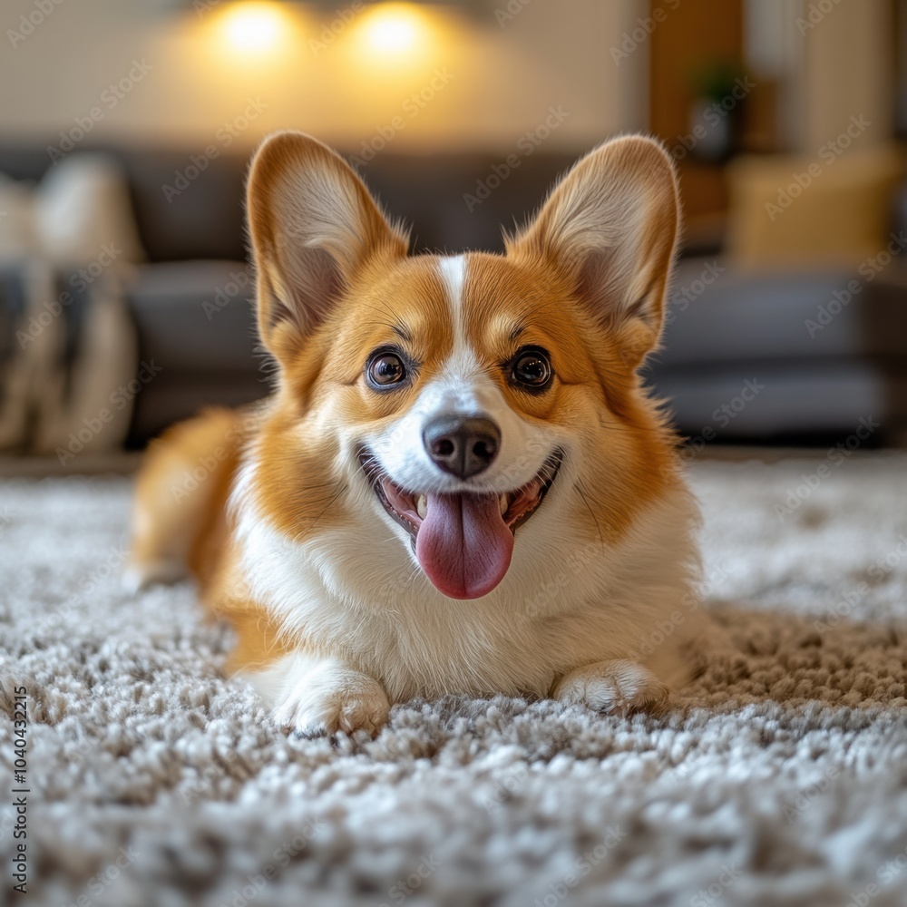 Adorable Corgi Relaxing on Soft Carpeting Adorable Corgi Relaxing on Soft Carpeting