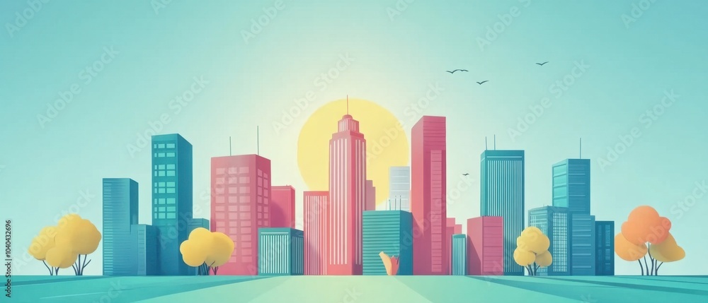 Vibrant Cityscape Under Bright Sunshine Vibrant Cityscape Under Bright Sunshine