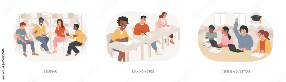 Classes in a college isolated cartoon vector illustrations se